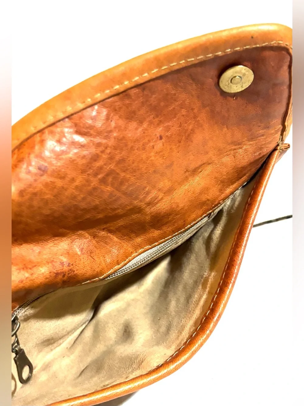 Vintage distressed Woven Leather Clutch in Rich Brown with Tan Trim